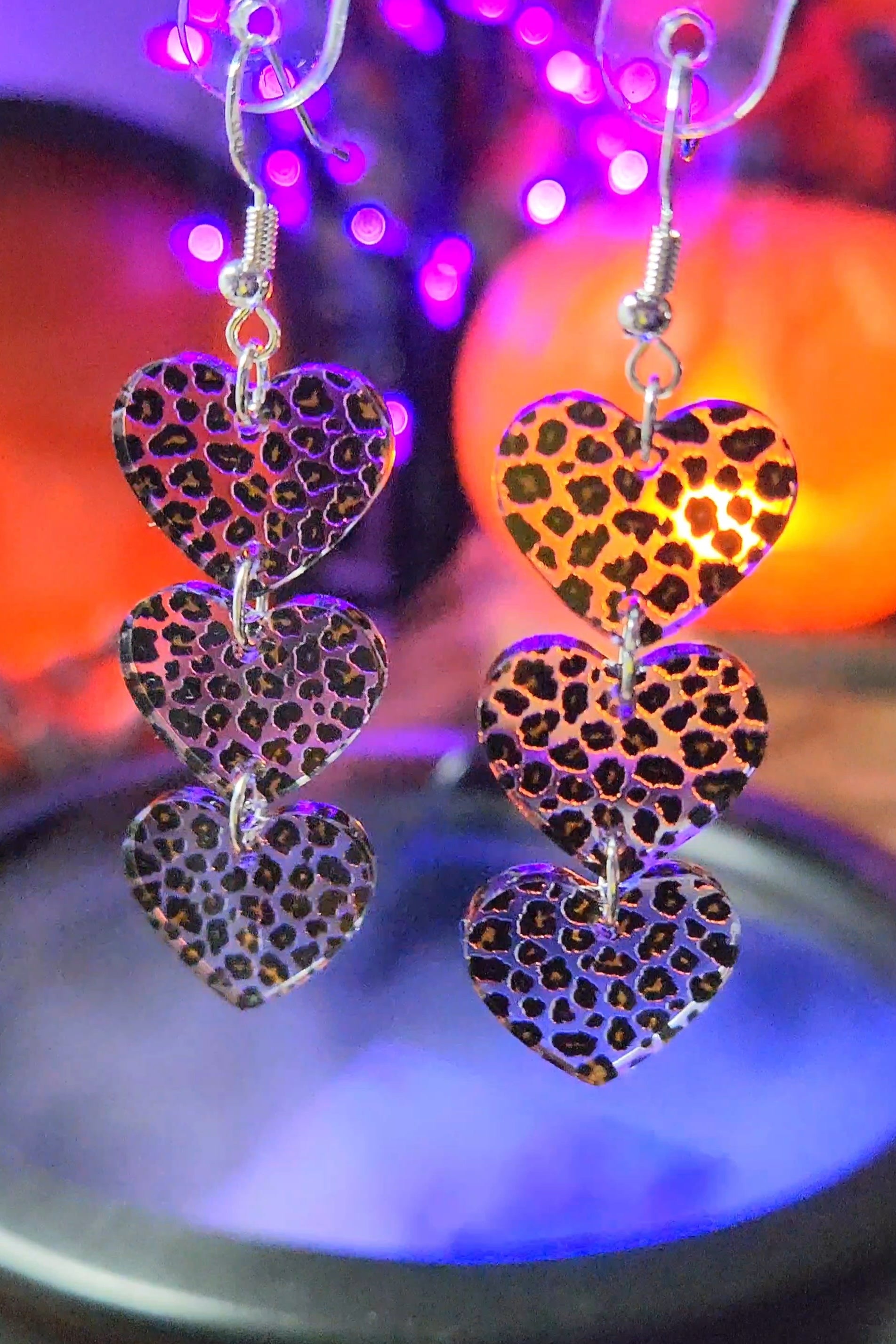 leopard heart earrings