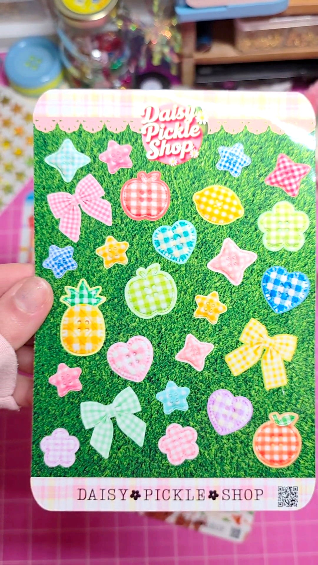 Plaid felt button sticker sheet