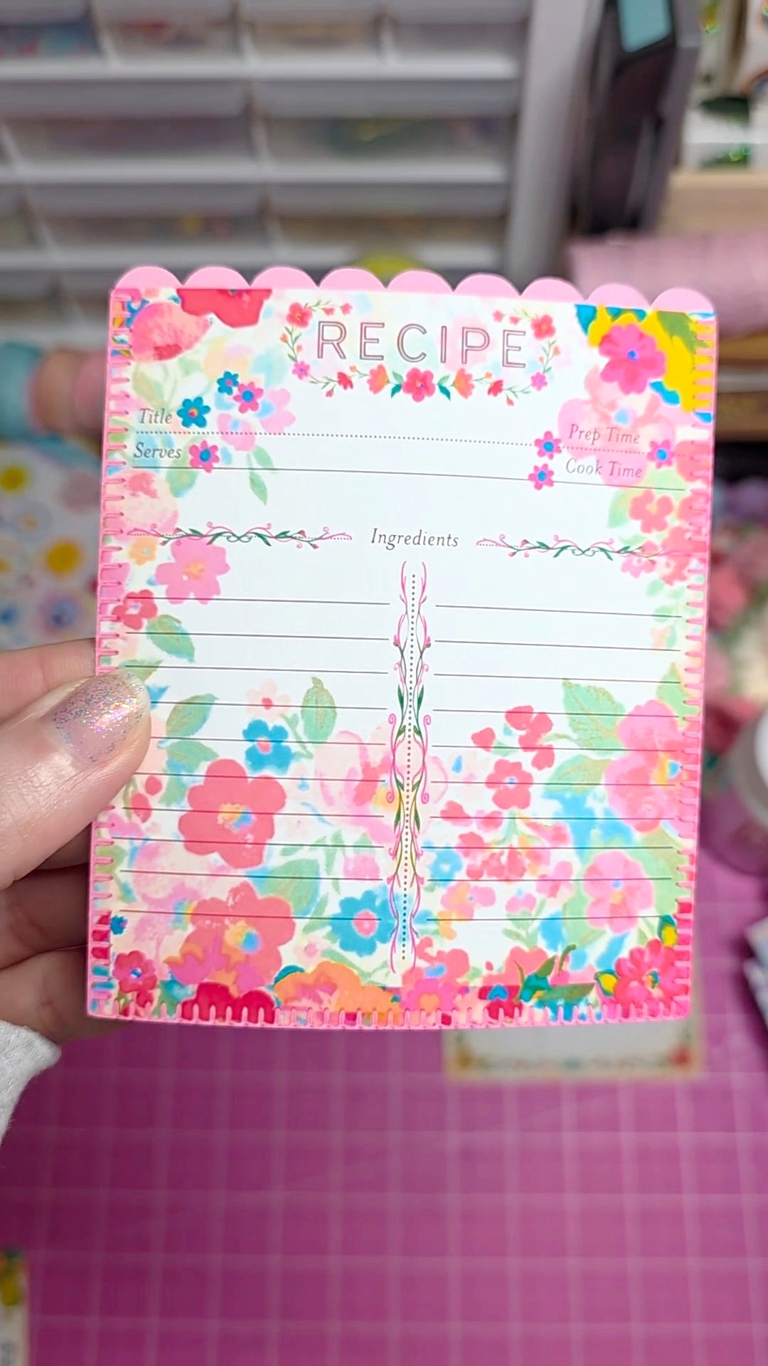 Floral recipe card holder with colorful design