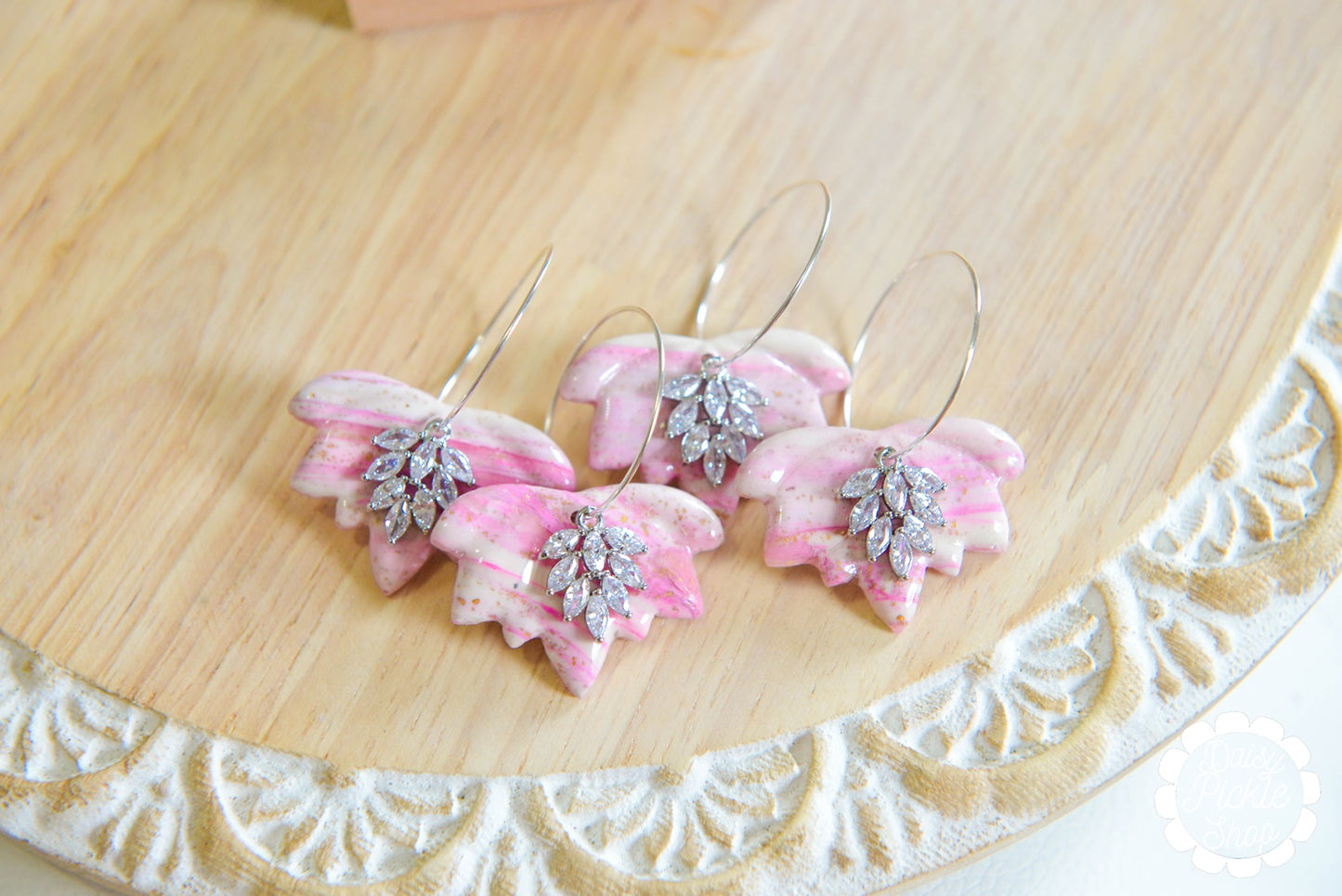 marbled pink lotus and sparkle charm earrings