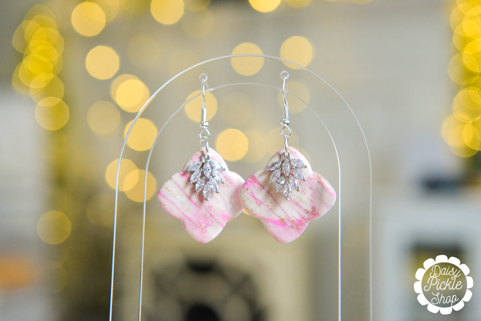 sparkly charm on pink clover earrings