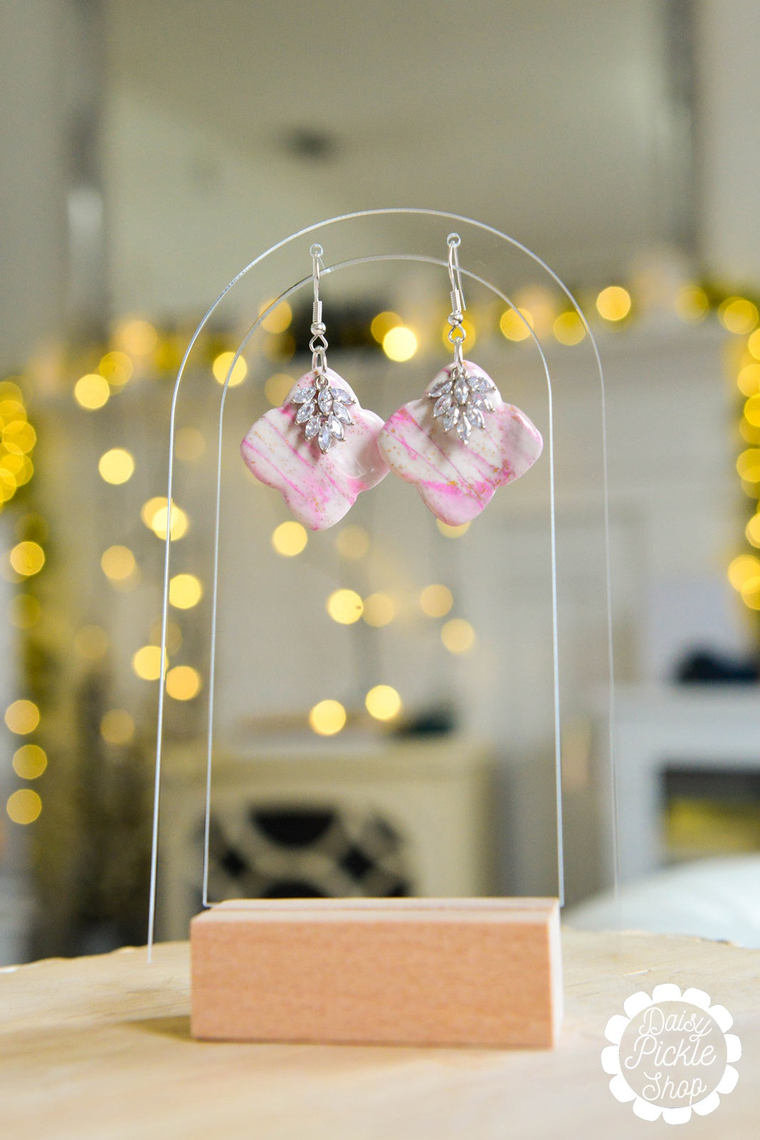 sparkly charm on pink clover earrings