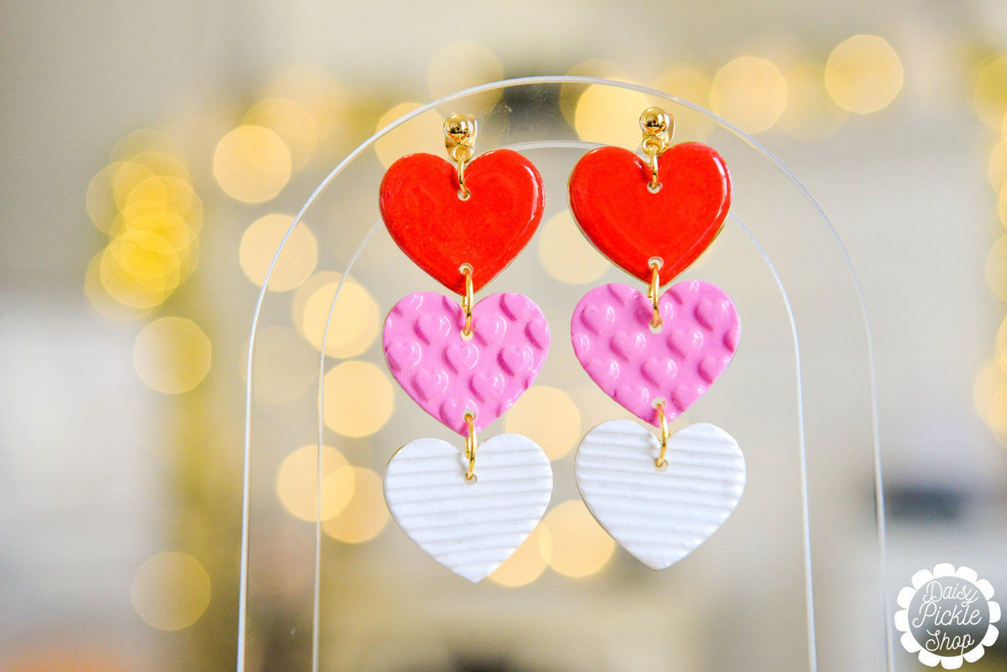 Red Pink and White Dangle Earrings