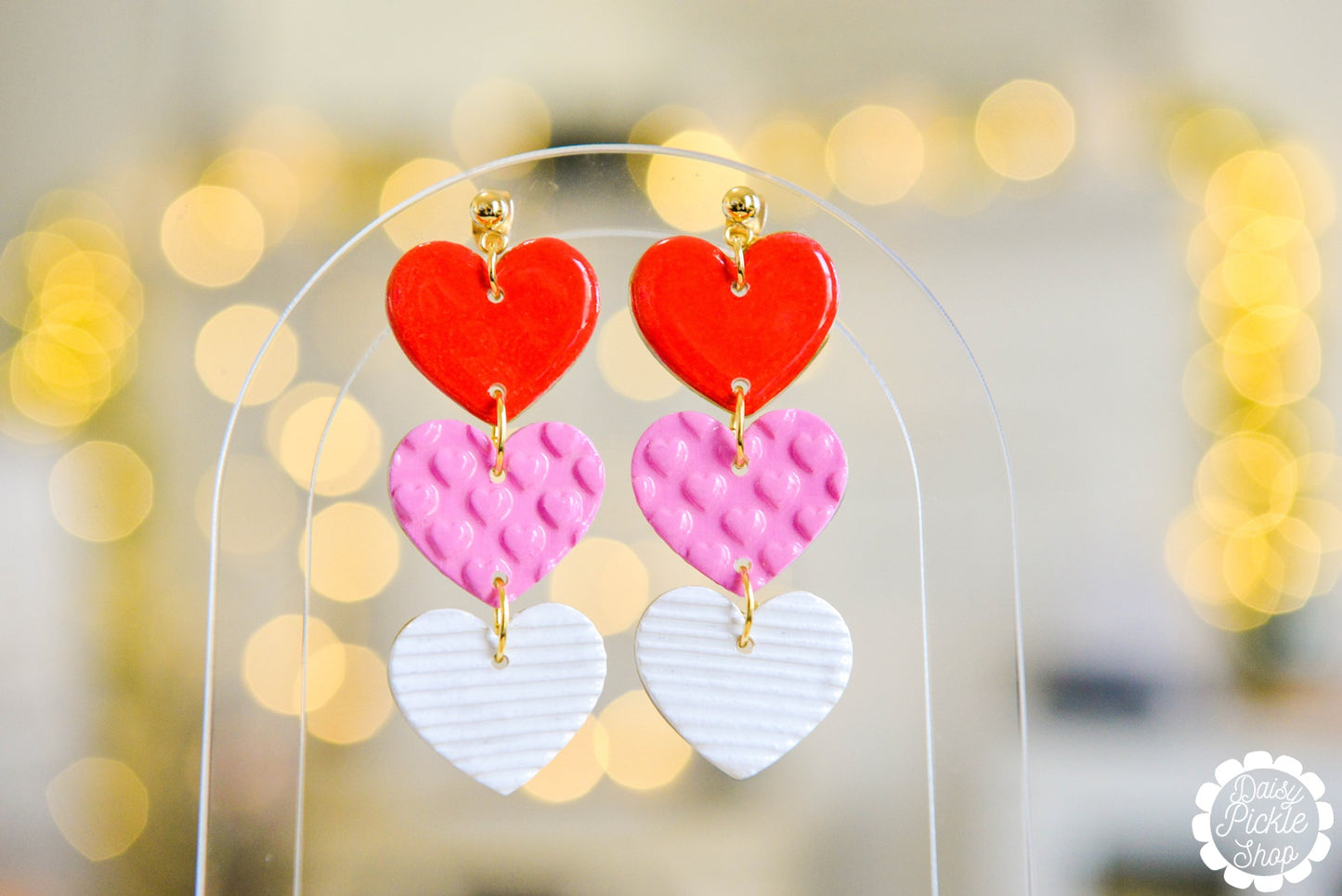 Red Pink and White Dangle Earrings