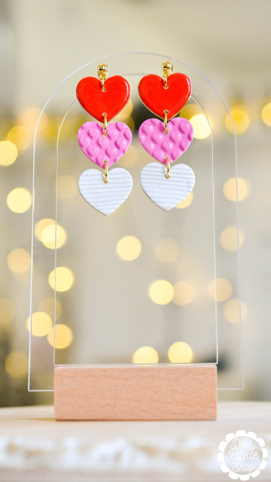 Red Pink and White Dangle Earrings