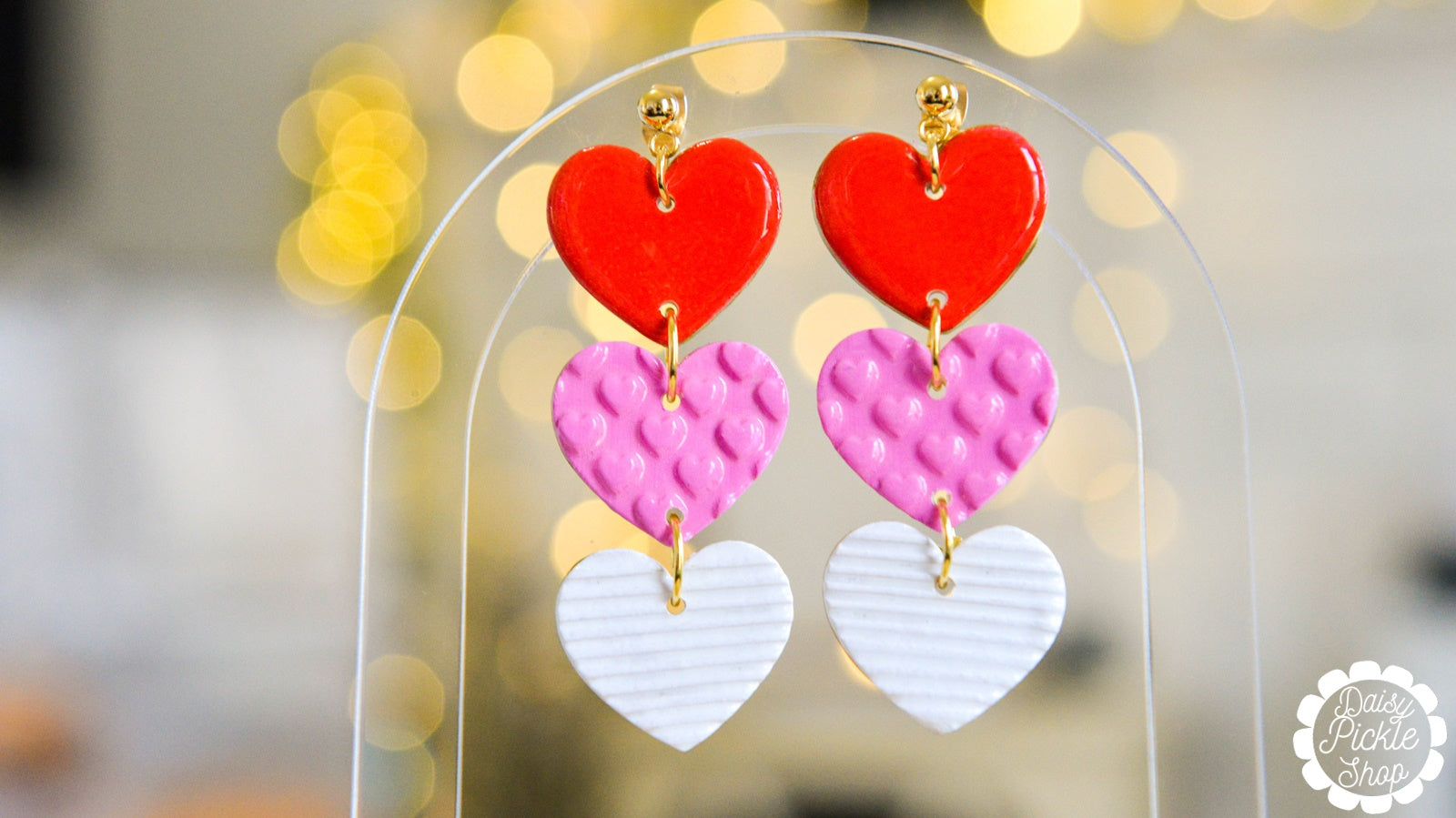 Red Pink and White Dangle Earrings