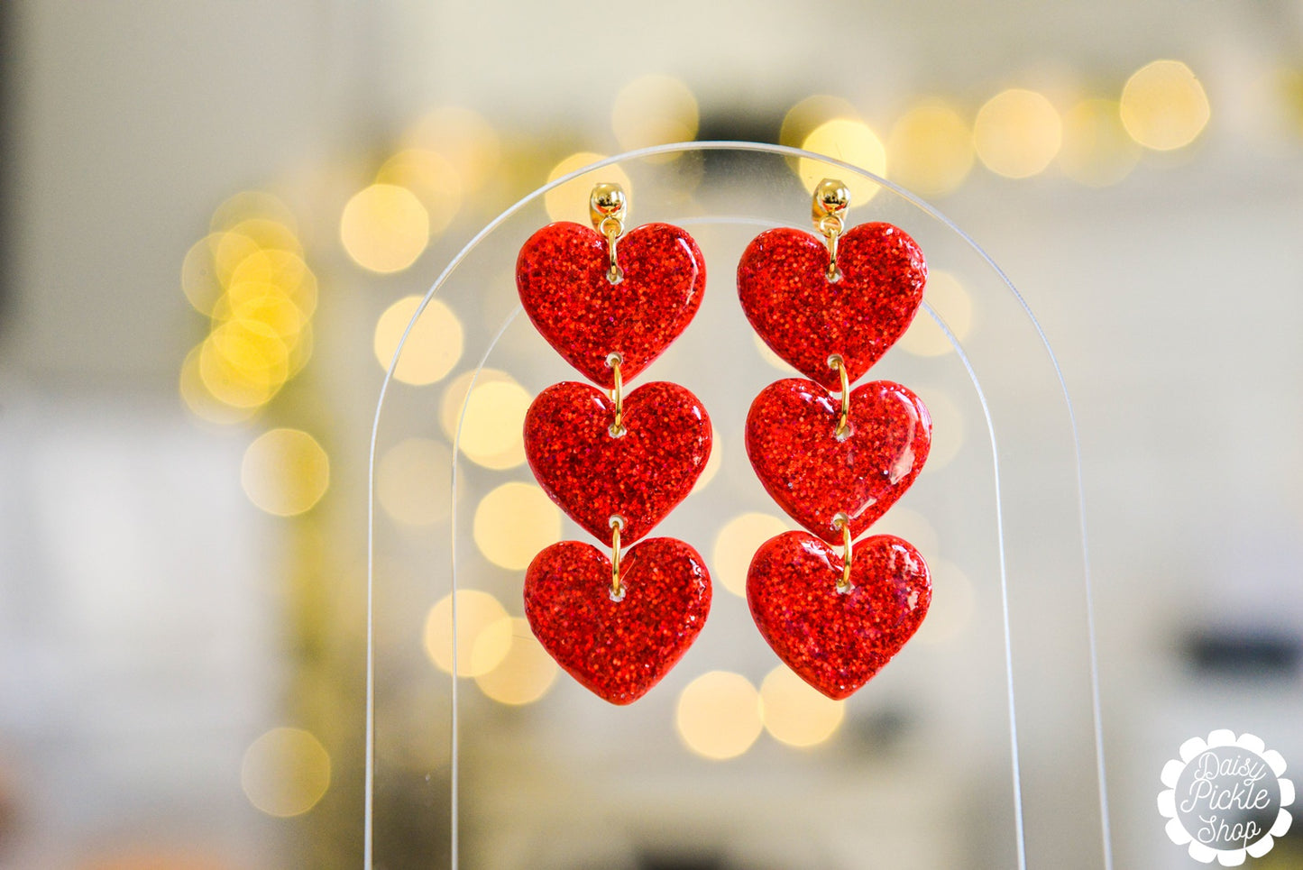 Sparkly Red Heart Dangle Earrings