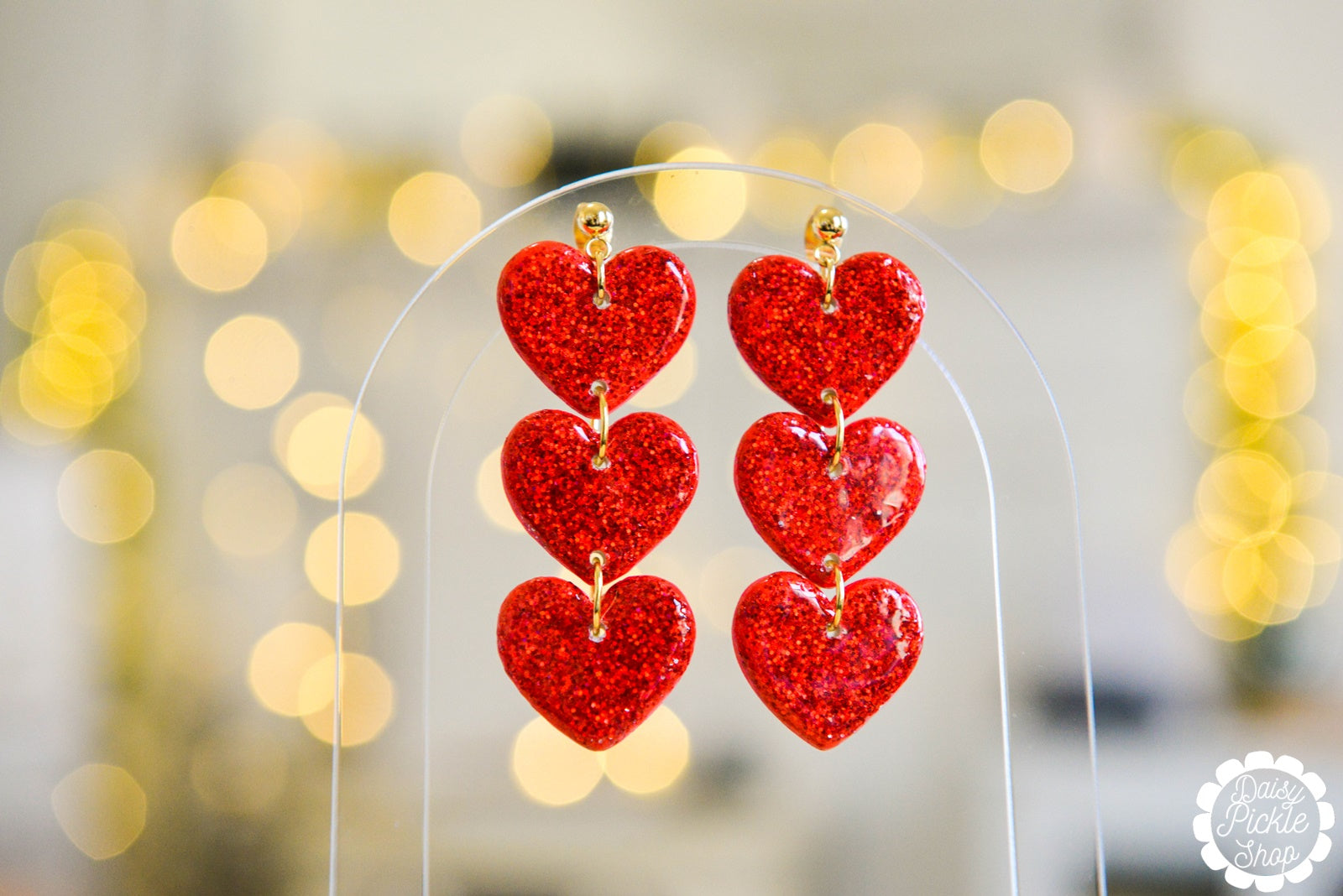 Sparkly Red Heart Dangle Earrings