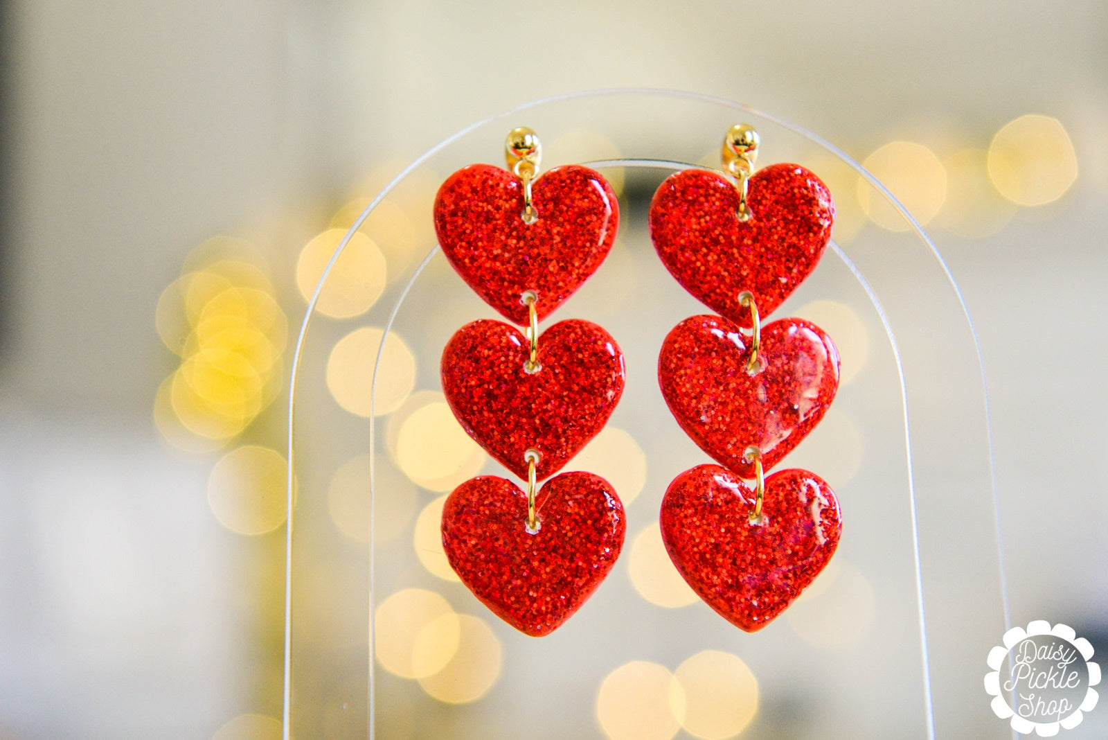 Sparkly Red Heart Dangle Earrings