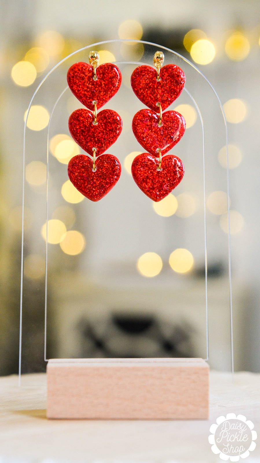 Sparkly Red Heart Dangle Earrings