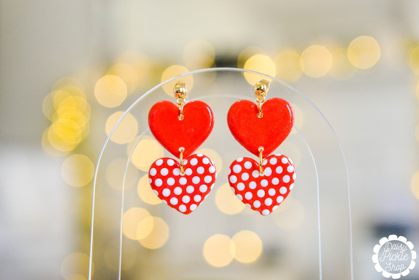 Red Polka Dot Heart Earrings