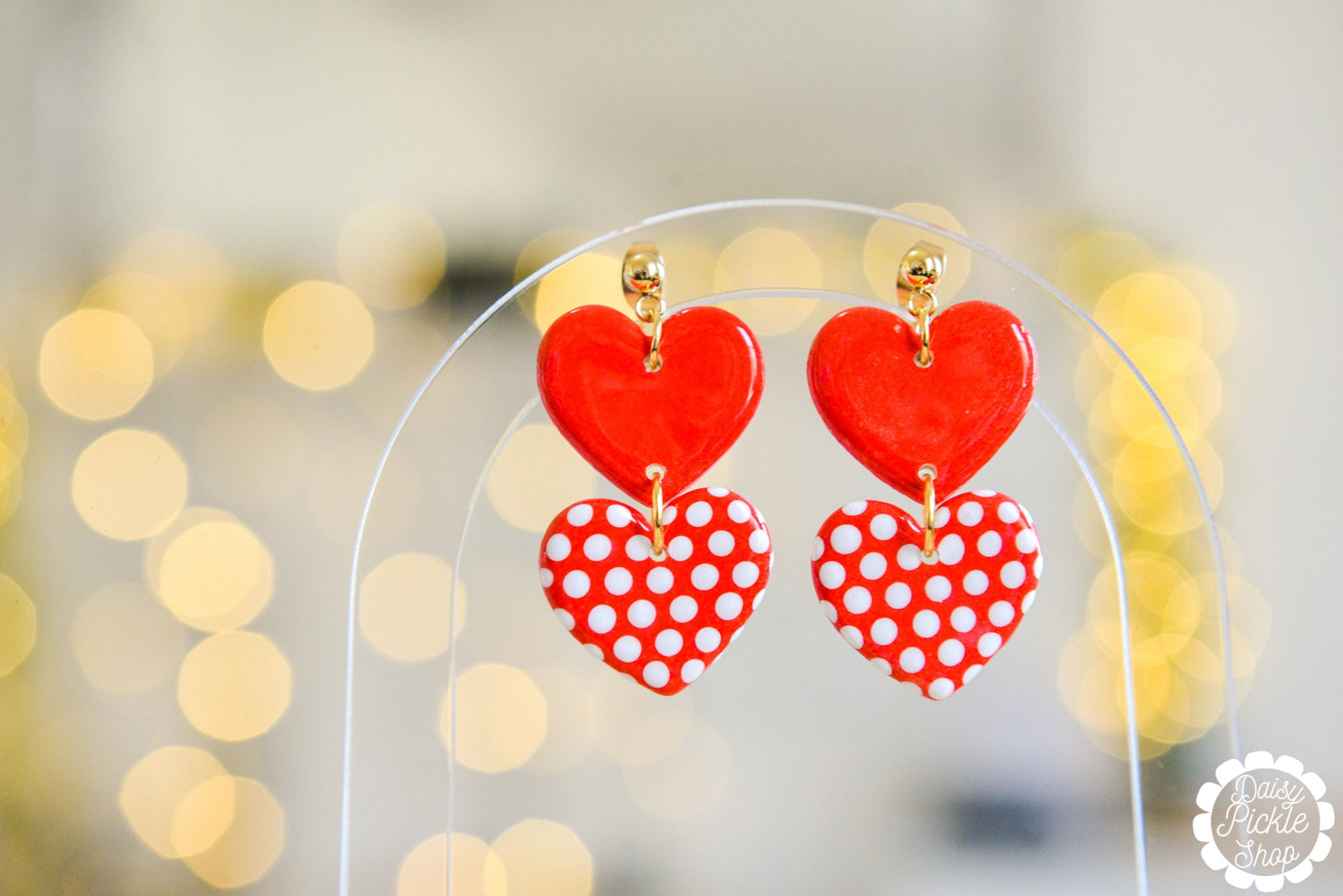 Red Polka Dot Heart Earrings