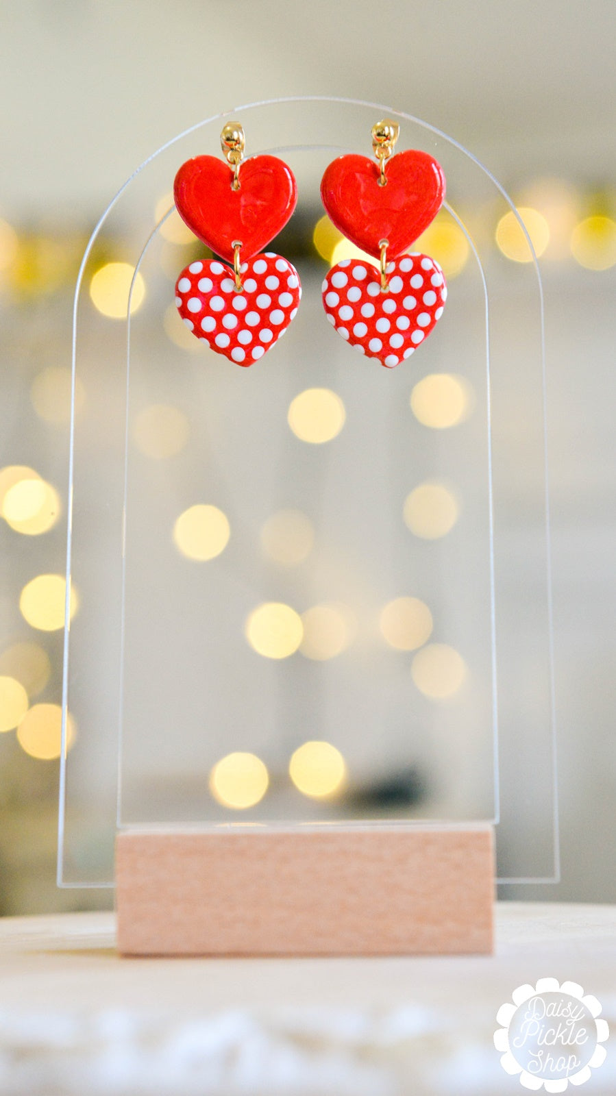 Red Polka Dot Heart Earrings