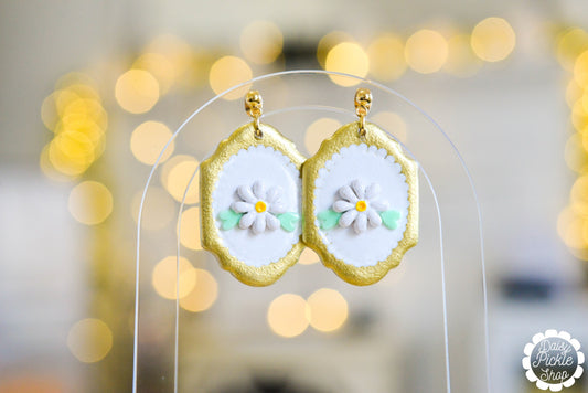 Gold Framed Daisy Earrings