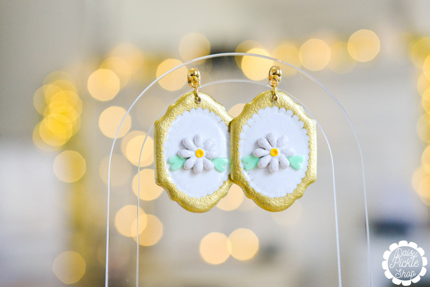 Gold Framed Daisy Earrings