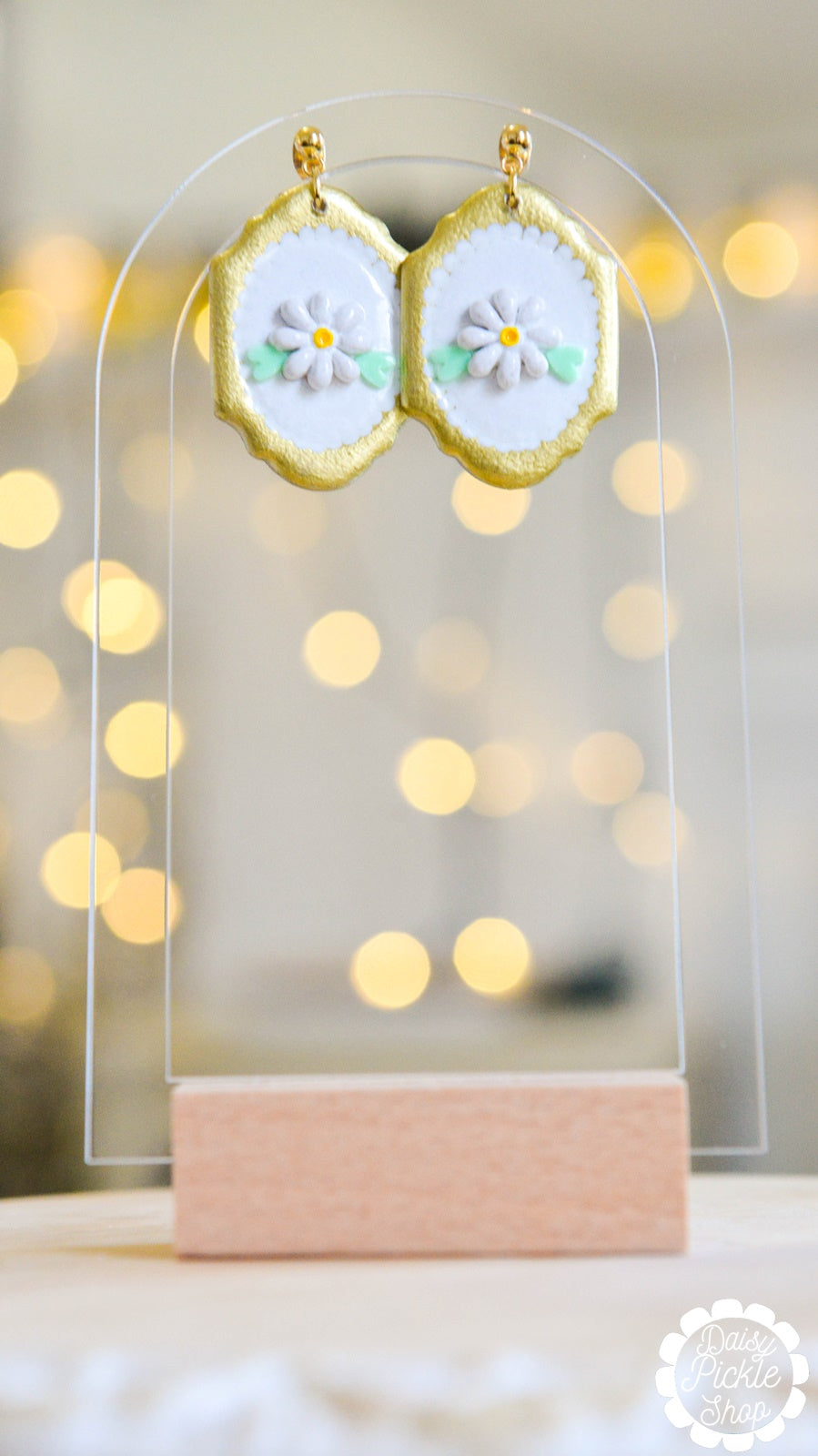 Gold Framed Daisy Earrings