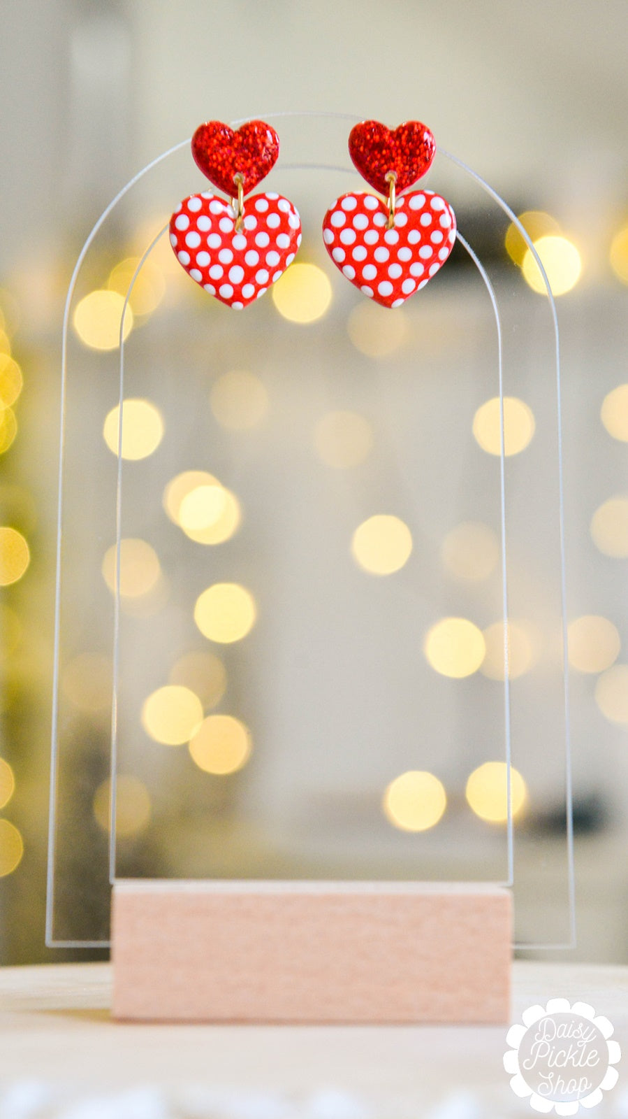 Sparkly Red Polka Dot Heart Earrings