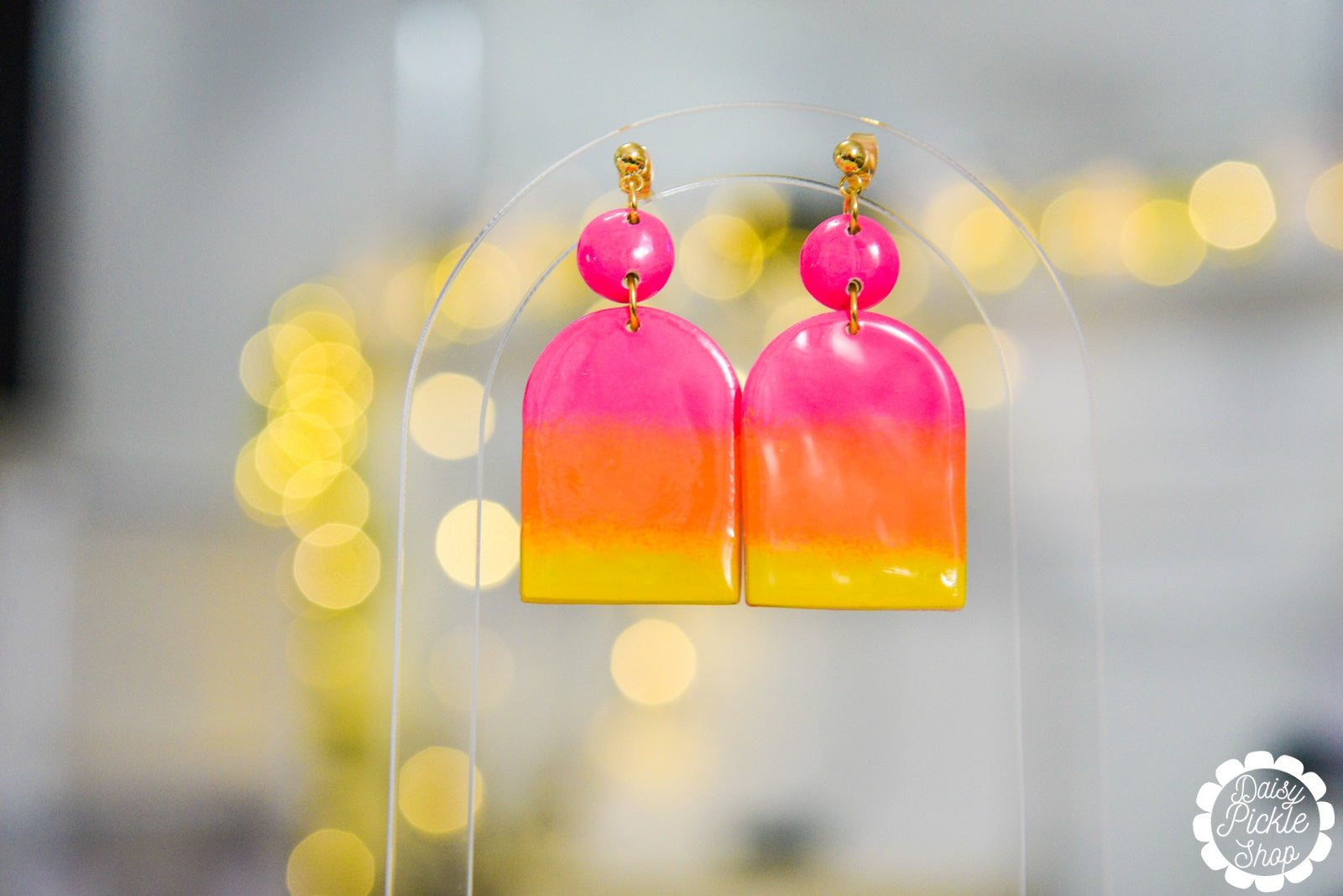 hot pink orange and yellow earrings