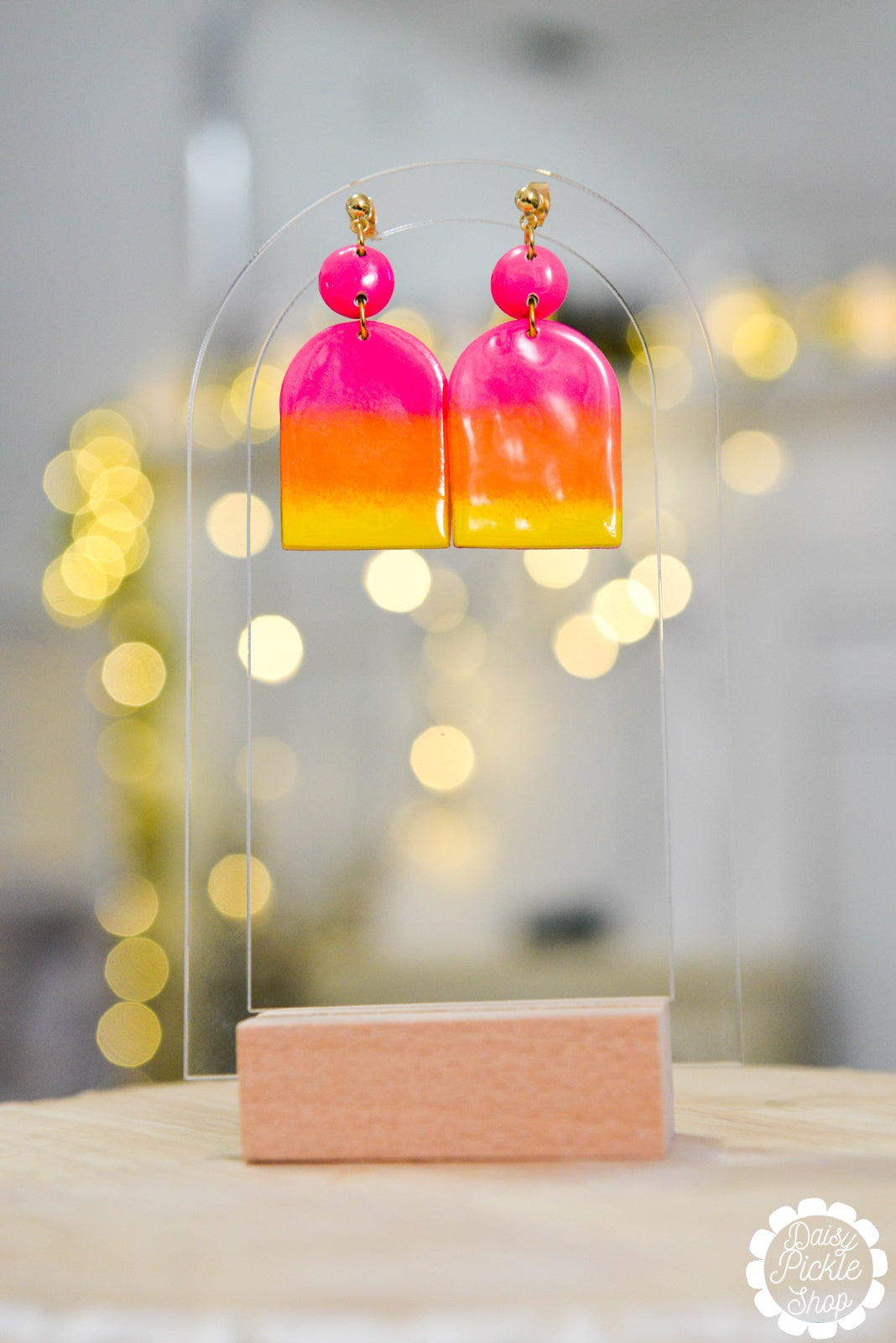 hot pink orange and yellow earrings