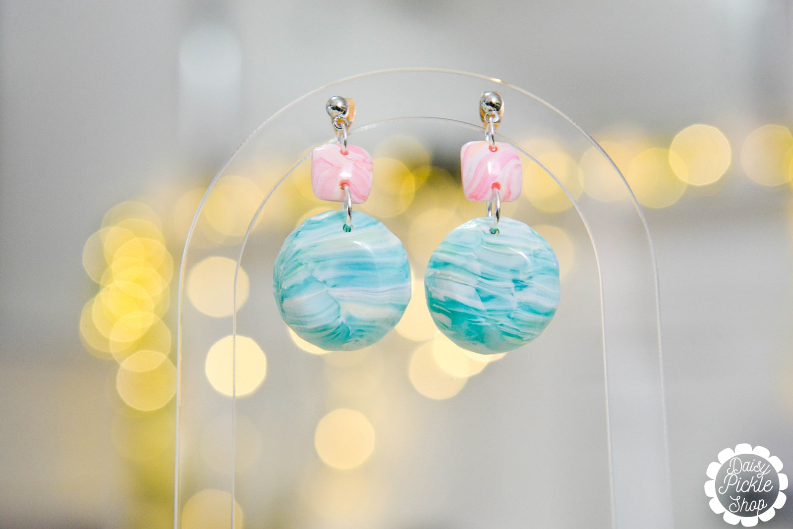 pink and blue clay stone earrings