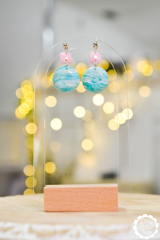 pink and blue clay stone earrings