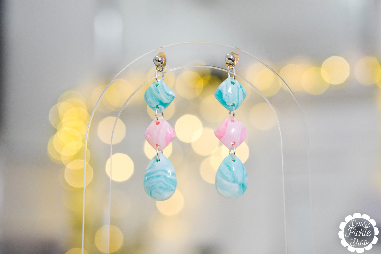 Turquoise Pink Drop Dangle Earrings